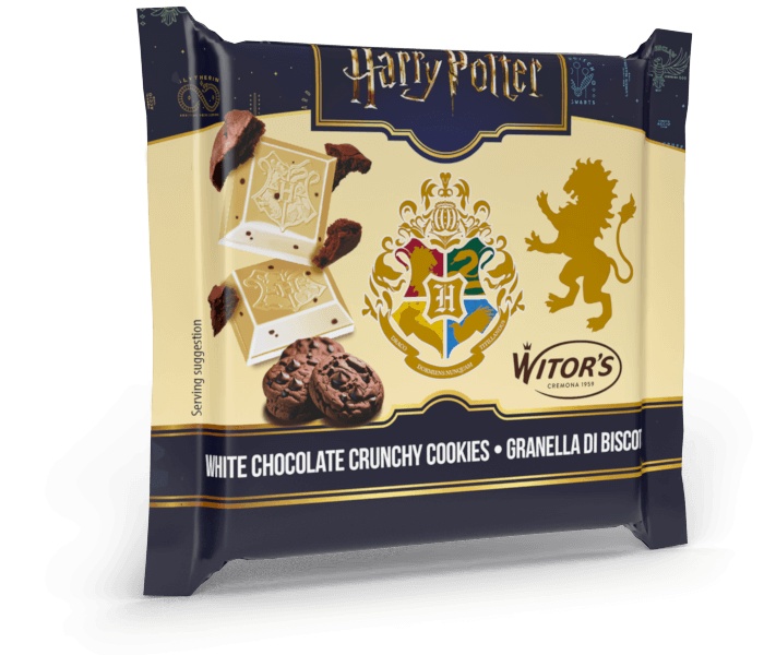 Harry Potter Biela čokoláda s cookies - obal s Rokfortským erbom