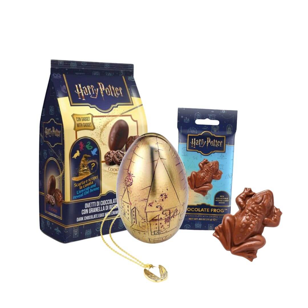 Harry Potter Zvýhodnená sada Veľkonočná nadílka – Zlaté vajco s náhrdelníkom, Čokoládová žaba a vajíčka