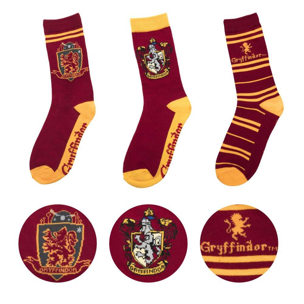 Harry Potter Ponožky Chrabromil vysoké set 3 párov - červené a zlaté